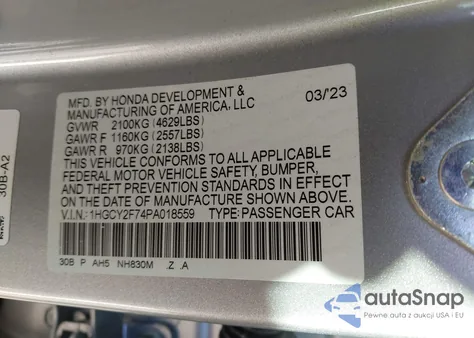 2023 Honda Accord Hybrid Sport-L z USA, uszkodzony, nr VIN 1HGCY2F74PA018559